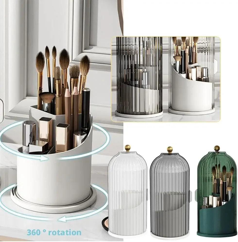 Concealed Toothbrush Holder Tooth Brush Holder with Sliding Lid Makeup Brush Holder with Cover 360° Rotating Dustproof