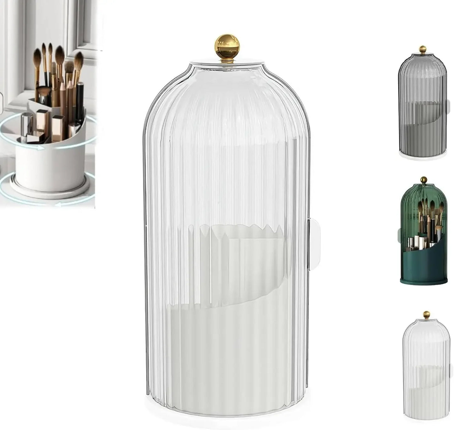 Concealed Toothbrush Holder Tooth Brush Holder with Sliding Lid Makeup Brush Holder with Cover 360° Rotating Dustproof