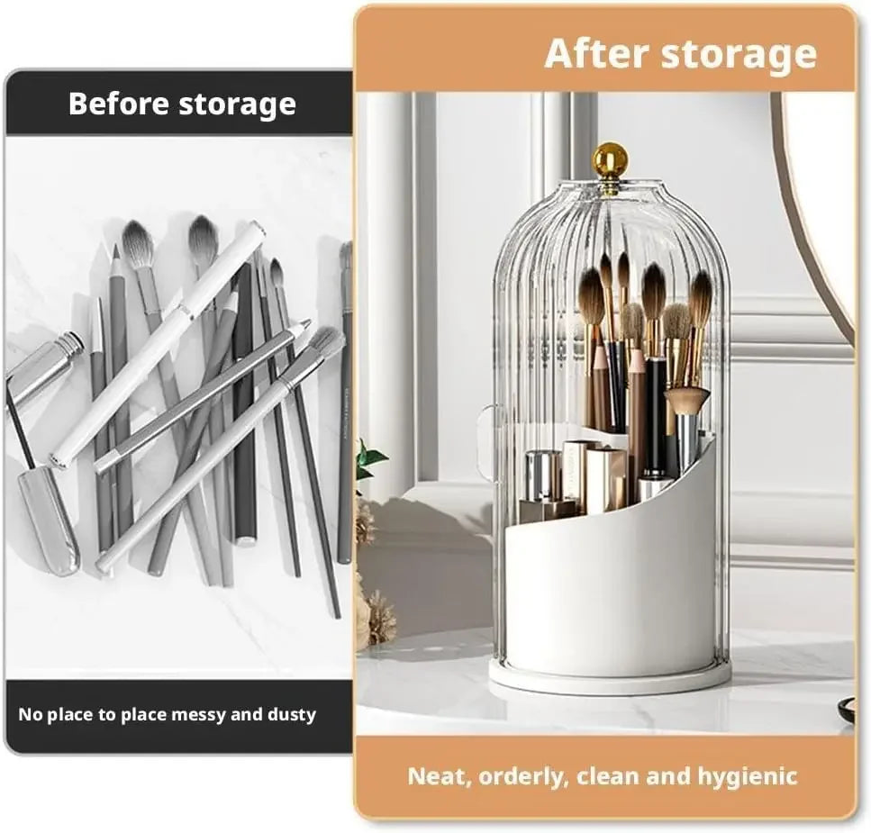 Concealed Toothbrush Holder Tooth Brush Holder with Sliding Lid Makeup Brush Holder with Cover 360° Rotating Dustproof